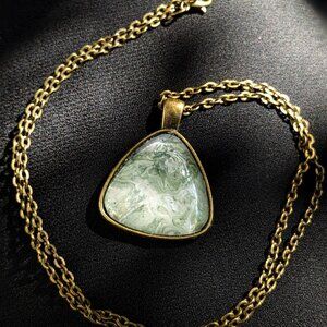 Handmade Painted Necklace, Vintage Style Pendant Necklace, Green Bronze Necklace